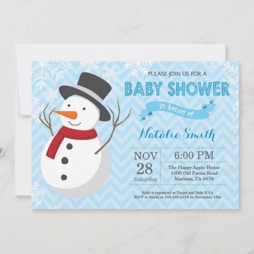 Winter Snowman Boy Baby Shower Invitation