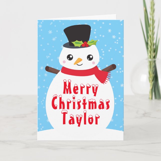 Winter Snowman Bright Blue Merry Christmas Holiday (Front)