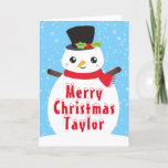 Winter Snowman Bright Blue Merry Christmas Holiday<br><div class="desc">Adorable Winter Christmas snowman in a top hat with holly and a red scarf. The background consists of falling snowflakes on bright blue.
Graphics by PrettyGrafik</div>