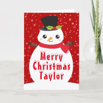 Winter Snowman Bright Red Merry Christmas Holiday by KlouiseDesign at Zazzle