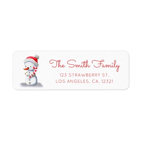 Winter Snowman Candy Cane Return Address Label