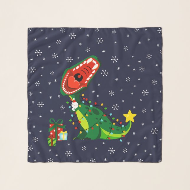 Winter Snowman Christmas Tree T-Rex Dinosaur  Scarf (Front)