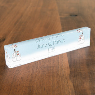 Winter Snowman Couple Desk Name Plate