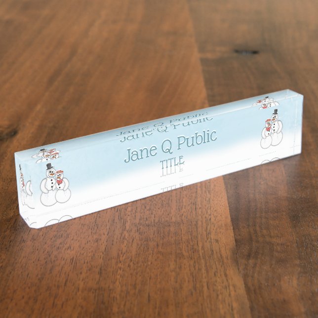 Winter Snowman Couple Desk Name Plate (Side)