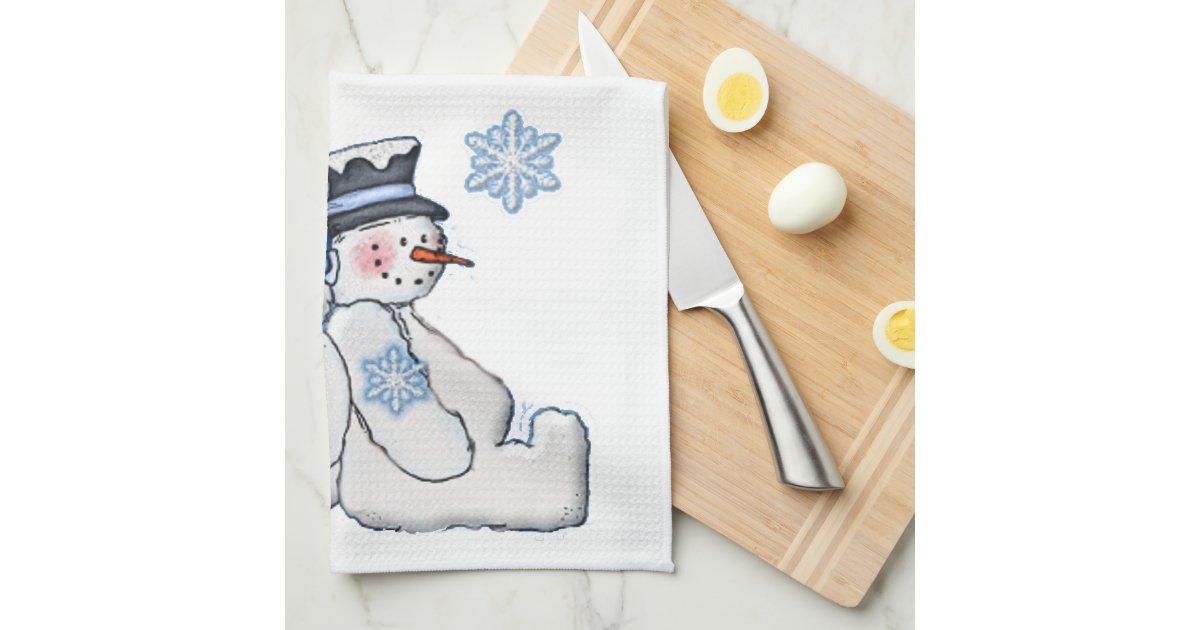 Winter Snowman Couple Kitchen Towels | Zazzle