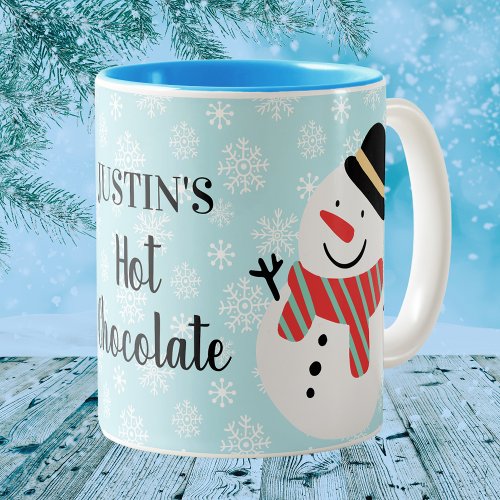 Winter Snowman Custom Hot Chocolate Two_Tone Coffee Mug