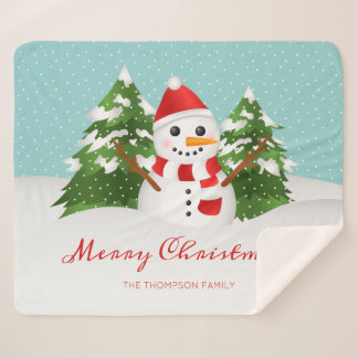 Winter Snowman Custom Name Merry Christmas Sherpa Blanket