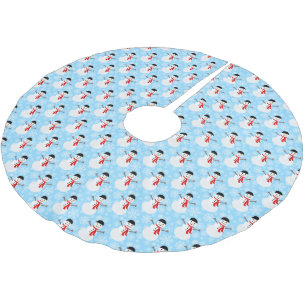 Winter Snowman Cute Blue Christmas Holiday Brushed Polyester Tree Skirt