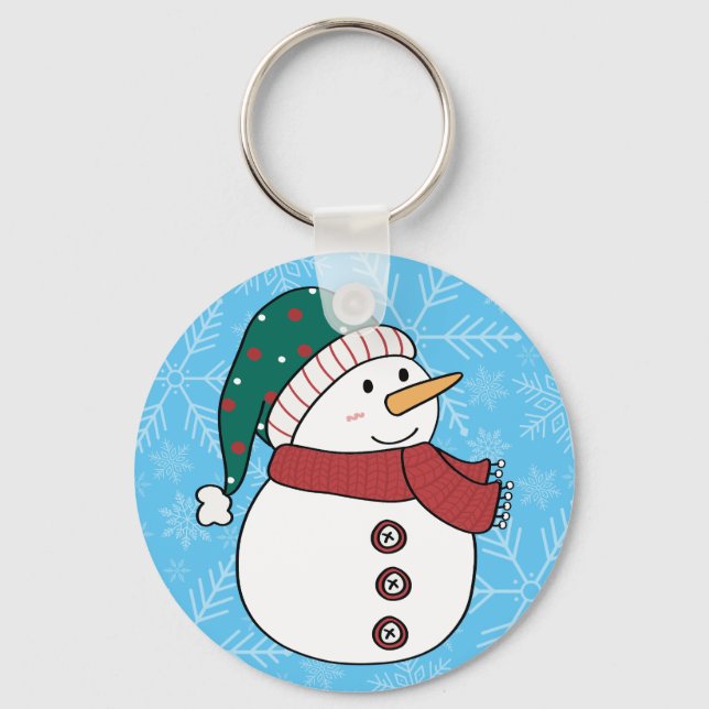 Winter Snowman Cute Blue Christmas Holiday Keychain (Front)