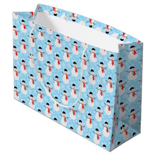 Winter Snowman Cute Blue Christmas Holiday Large Gift Bag