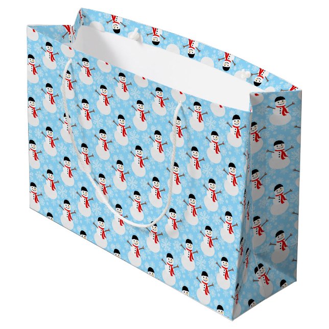 Winter Snowman Cute Blue Christmas Holiday Large Gift Bag (Back Angled)