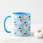 Winter Snowman Cute Blue Christmas Holiday Mug<br><div class="desc">This festive coffee mug features cute illustrations of snowmen wearing winter hats and scarves in a snowy winter background. Makes a cute and unique gift this holiday!</div>