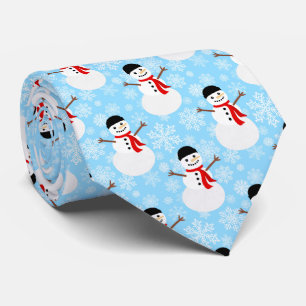 Winter Snowman Cute Blue Holiday Neck Tie