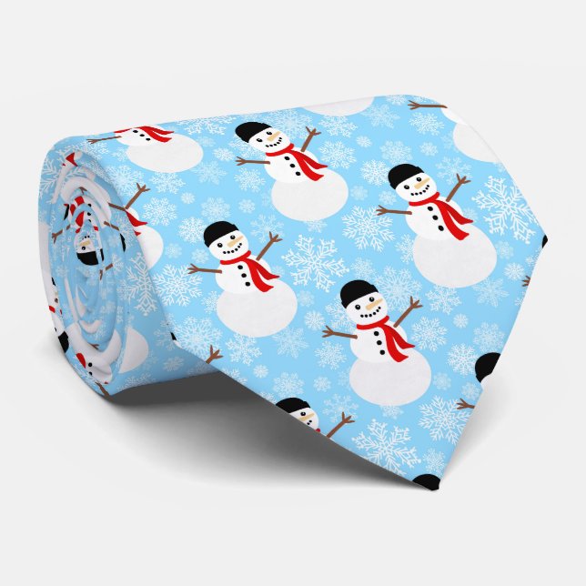 Winter Snowman Cute Blue Holiday Neck Tie (Rolled)