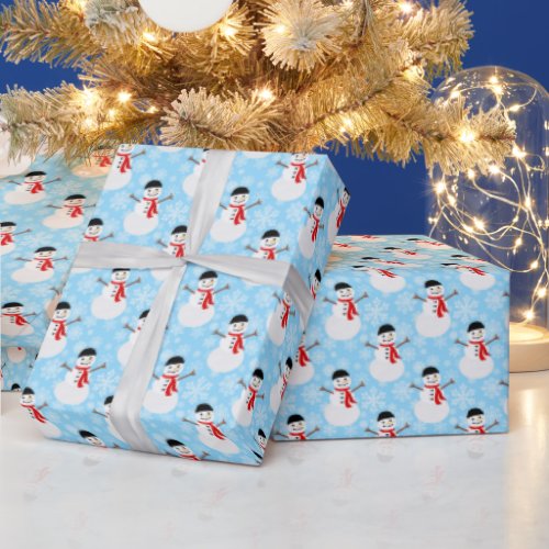 Winter Snowman Cute Blue Holiday Wrapping Paper