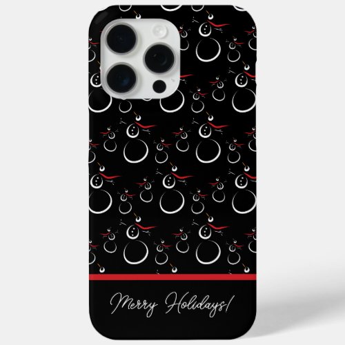 Winter Snowman Family Pattern Merry Holidays Black iPhone 15 Pro Max Case