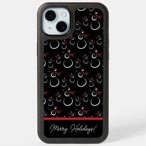 Winter Snowman Family Pattern Merry Holidays Black iPhone 15 Plus Case