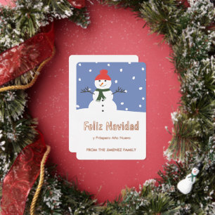 Winter Snowman Feliz Navidad  y Prospero Año Nuevo Foil Holiday Card