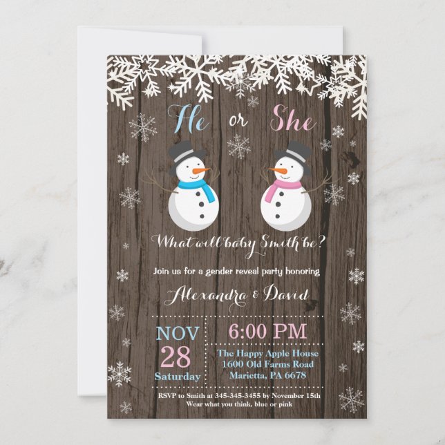 Winter Snowman Gender Reveal Invitation (Front)