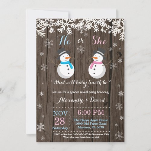 Winter Snowman Gender Reveal Invitation