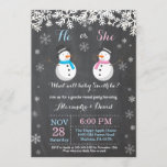 Winter Snowman Gender Reveal Invitation<br><div class="desc">Winter Snowman Gender Reveal Invitation. White Snowflake. He or She. Boy or Girl. Pink and Blue. Christmas Holiday Gingerbread Man. Chaklboard Background. Black and White. For further customization,  please click the "Customize it" button and use our design tool to modify this template.</div>