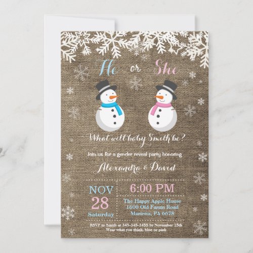 Winter Snowman Gender Reveal Invitation