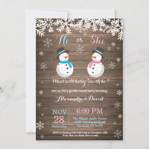 Winter Snowman Gender Reveal Invitation