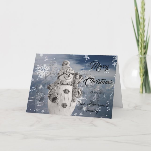Winter Snowman Grey White Merry Christmas Folded Card (Front)