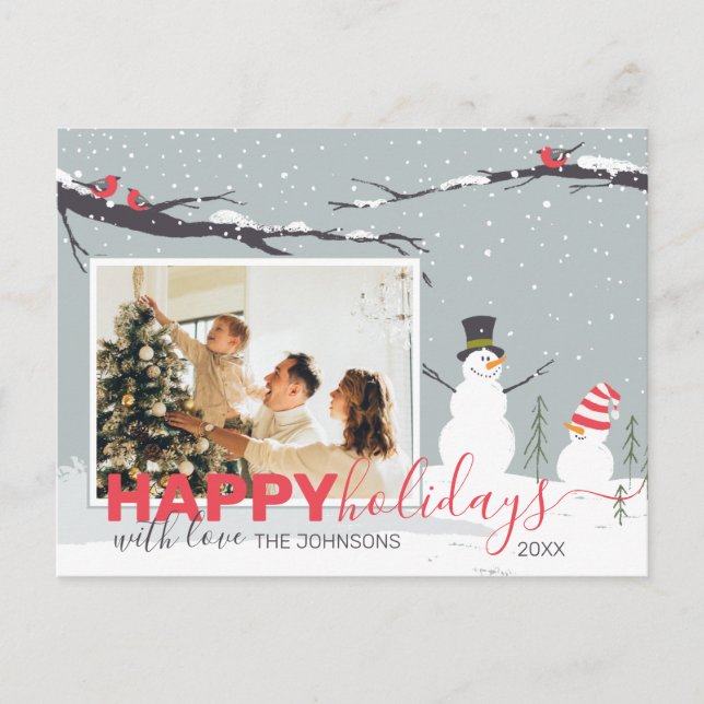 Winter Snowman happy holidays family greeting card (Front)