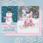 Winter Snowman Holiday Card<br><div class="desc">Share your Christmas greetings with this lovable winter snowman Christmas holiday card. It features a snowman with a pink scarf on a snowy night. Replace the photo with your own. Perfect to send to your family and friends. Also available in red color scheme. Designed for you by Blackberry Boulevard.</div>