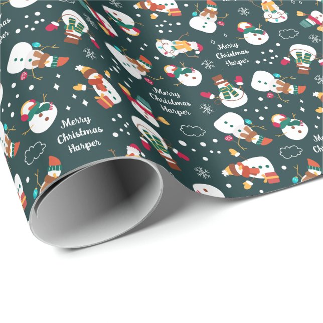 Winter Snowman Personalized Christmas Wrapping Paper (Roll Corner)