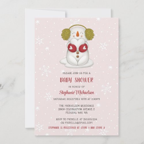 Winter Snowman Red Holiday Baby Shower Invitation