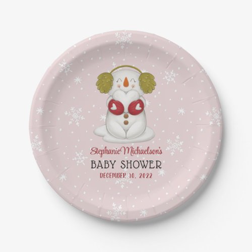 Winter Snowman Red Holiday Baby Shower Paper Plates