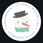 Winter Snowman Return Address Classic Round Sticker<br><div class="desc">Dress up your cards and invitations with these adorable return address stickers. Featuring a cute snowman. Customize with your address.</div>
