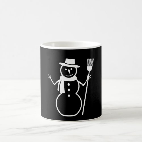 Winter Snowman Scarf Hat Broom Black and White Mug