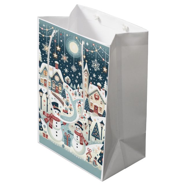 Winter Snowman Scene Medium Gift Bag (Back Angled)
