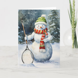 Winter Snowman Tennis Enthusiast Holiday Christmas Card
