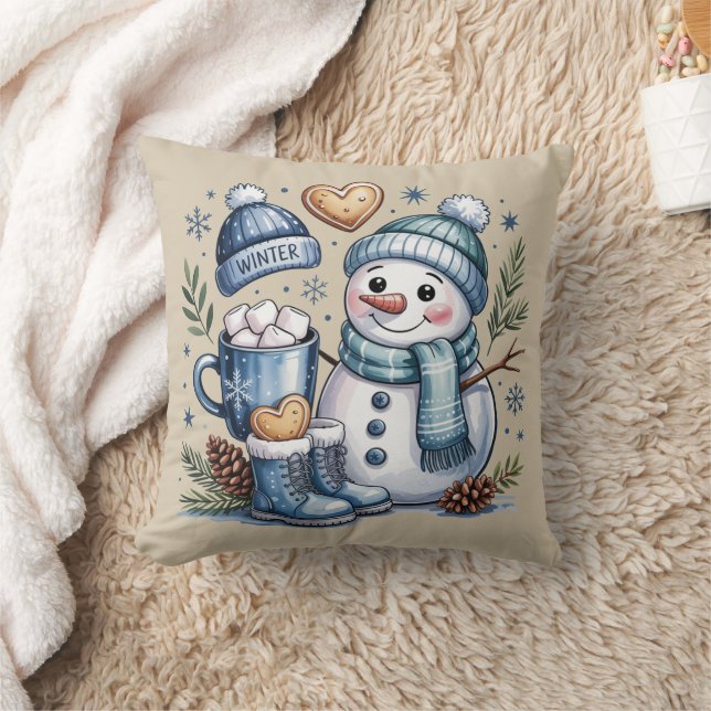 Winter Snowman Throw Pillow (Blanket)