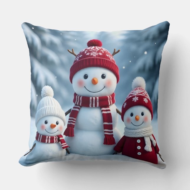 "Winter Snowman Throw Pillow Cozy & Cute  (Front)