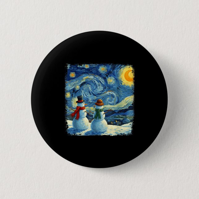 Winter Snowman Van Gogh Starry Night Christmas  Button (Front)