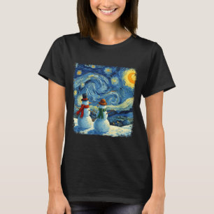 Winter Snowman Van Gogh Starry Night Christmas T-Shirt