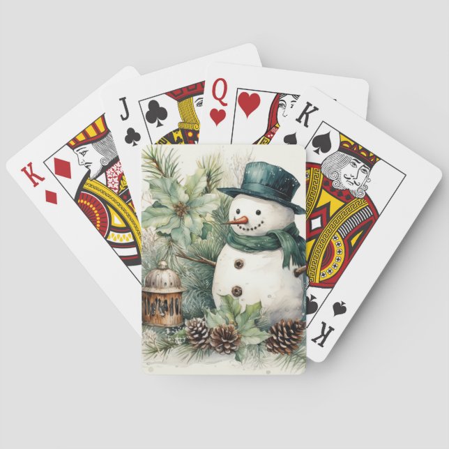 Winter Snowman with Green Scarf  Poker Cards (Back)