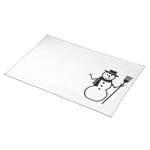 Winter Snowman with Scarf Hat Broom Black White Placemat