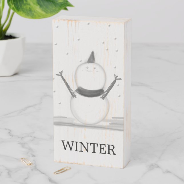 WINTER Snowman  Wooden Box Sign (In Situ Vertical)