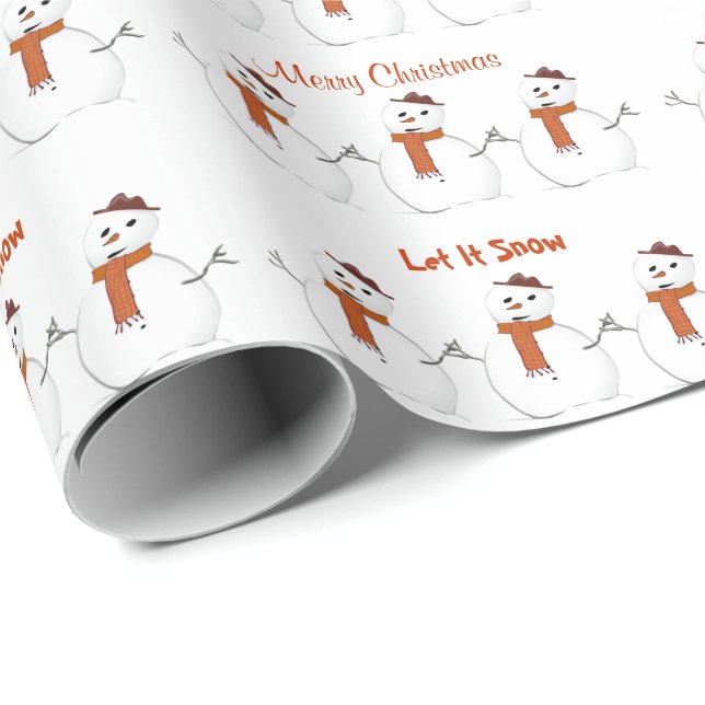 Winter Snowmen Let It Snow Merry Christmas  White Wrapping Paper (Roll Corner)