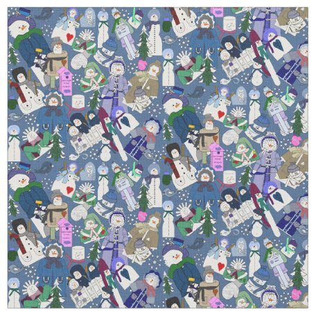 Winter Snowmen Seasonal Custom Fabric | Zazzle.com