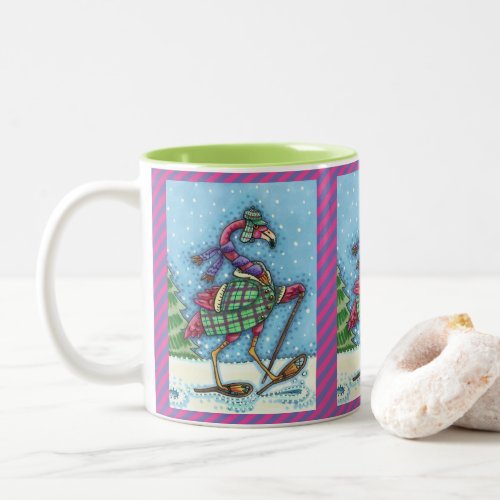 WINTER SNOWSHOES  COAT PINK FLAMINGO TREKKING Two_Tone COFFEE MUG