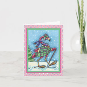 WINTER SNOWSHOES, PINK FLAMINGO CHRISTMAS Blank Holiday Card
