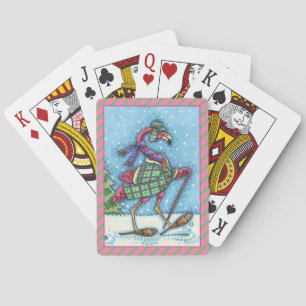 WINTER SNOWSHOES, PINK FLAMINGO, CUTE CHRISTMAS POKER CARDS