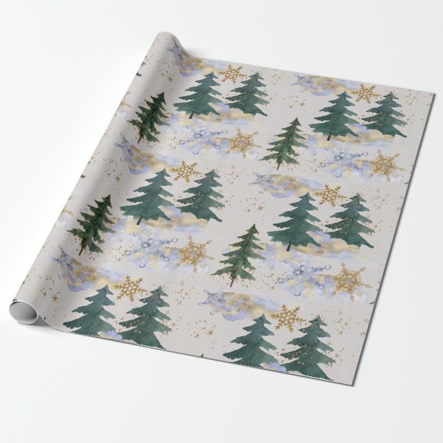 Winter Snowstorm in Fir Forest Wrapping Paper (Unrolled)